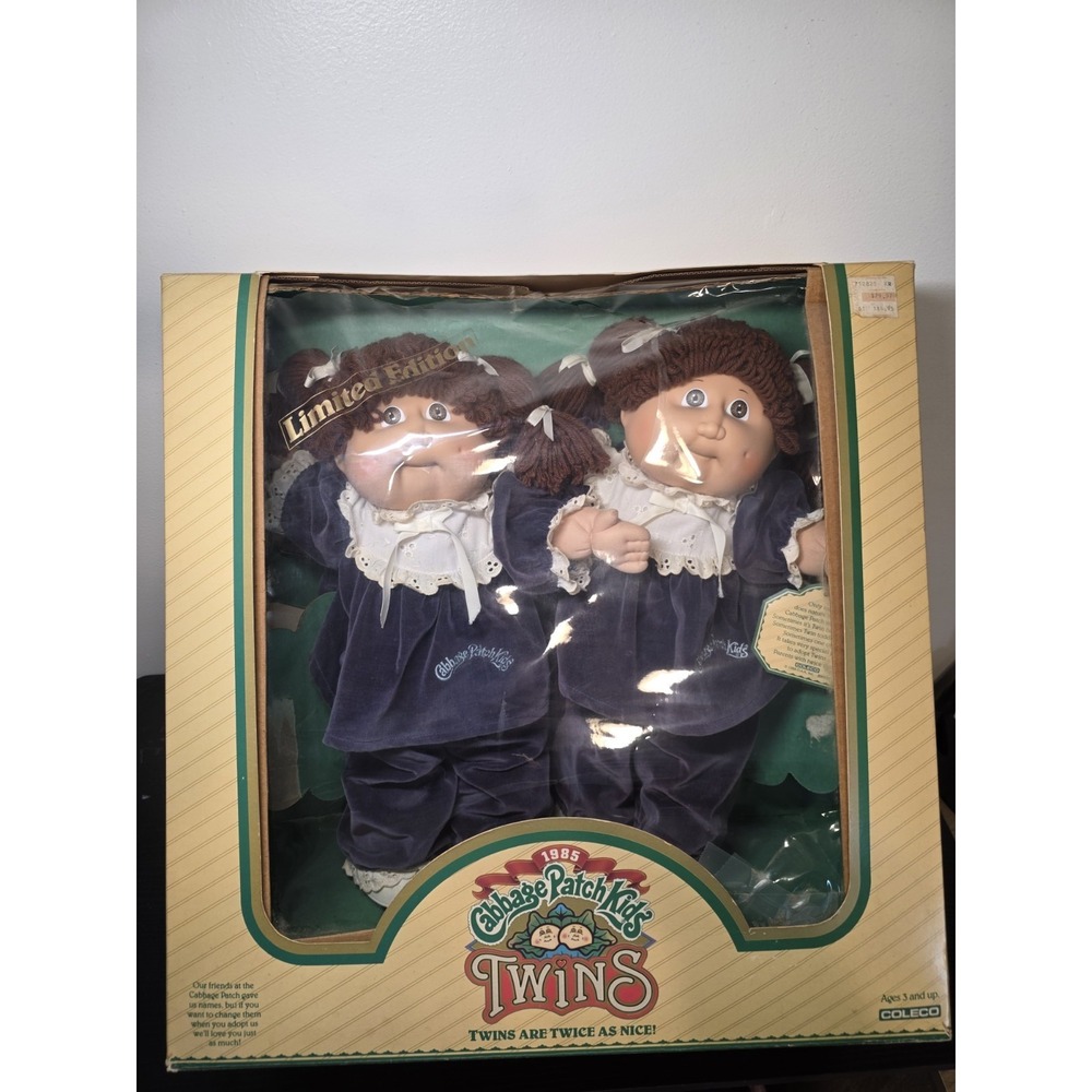 LIMITED EDITION 1985 CABBAGE PATCH TWINS GIRLS BLUE VELVET BROWN HAIR